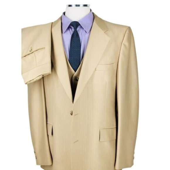 42L Phoenix Clothes USA Mens 1970s Vintage 3 Piece Suit Sand Pants 38 - Picture 3 of 12